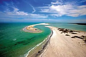 Sanibel Island Beach with tidal currents flowing around sand bars