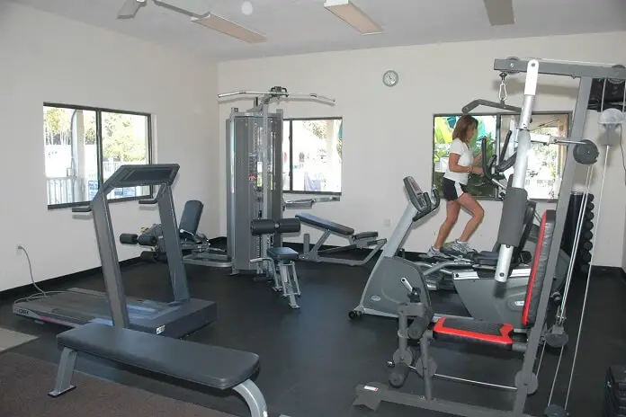 Girl doing exercise in Fitness center of Fort Myers Beach RV Resort